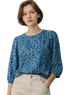 Gap Women's Blouse Multicolor Elbow Sleeves Elasticized Cuffs Size M